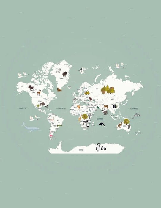 Tapete Weltkarte auf Französisch Kind grün