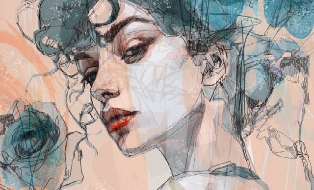 Tapete weibliches Gesicht blue rose