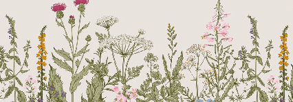 Romantische Tapete mit botanischem Blumenmuster im Folk-Stil