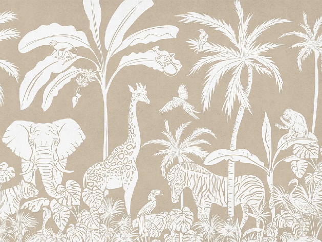 Papier peint enfant safari monochrome beige, XXL, tendance