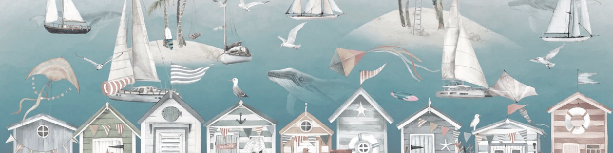Tapete für Kinderzimmer – Meeres-Hütte