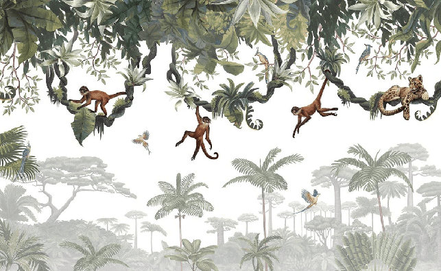 Papier peint enfant jeu de singes, XXL, tendance