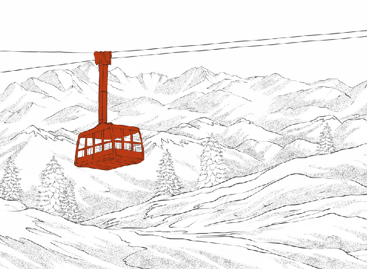 Roter Hintergrund der Seilbahn von La Plagne