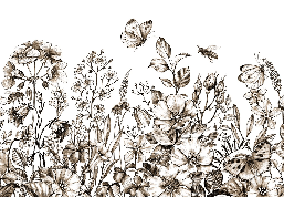 Tapete im Landhausstil mit sepiafarbenen Blumen