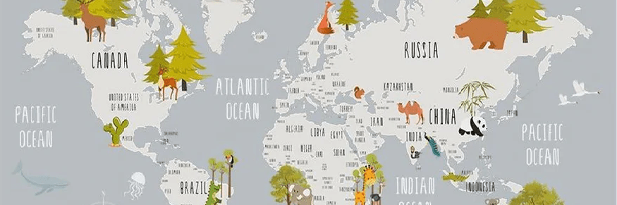 Tapete für Kinderzimmer mit hellgrauen Tieren