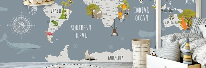 Tapete für Kinderzimmer mit grauen Tieren
