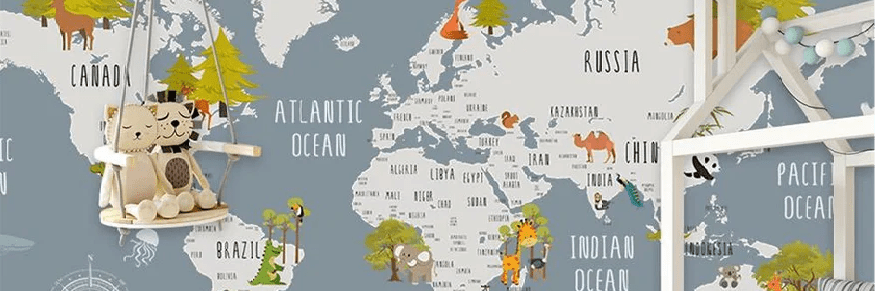 Tapete für Kinderzimmer mit grauen Tieren