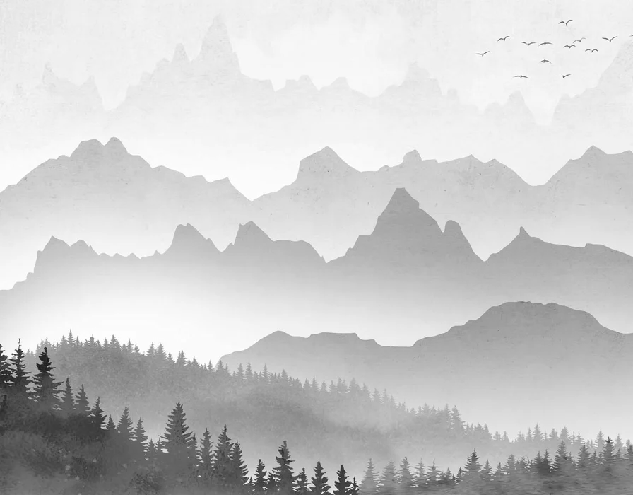 Tapete Morgennebel Wald