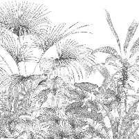 Tropische Tapete mit einfarbigem Gravurdruck