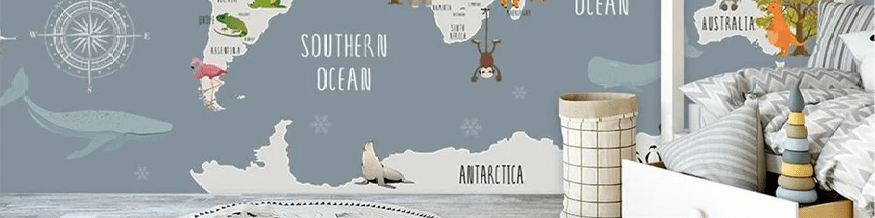Tapete für Kinderzimmer mit grauen Tieren