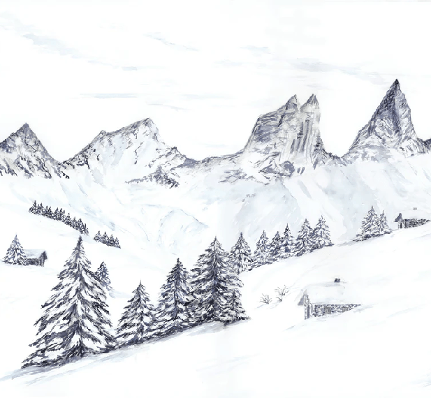 Aquarell-Tapete eines Alpentraums