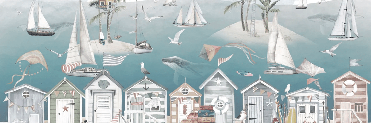 Tapete für Kinderzimmer – Meeres-Hütte