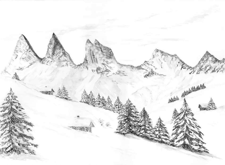 Aquarell-Tapete eines Alpentraums