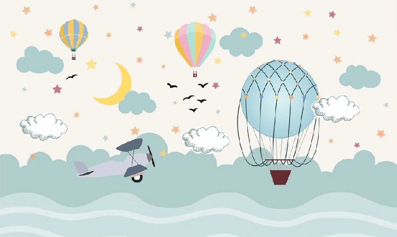 Tapete für Kinderzimmer mit skandinavischem Flugzeugmotiv