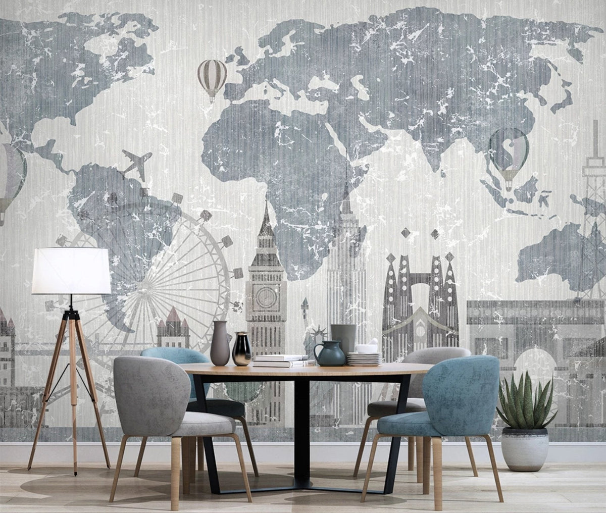 Tapete Weltkarte Vintage & Sehenswürdigkeiten