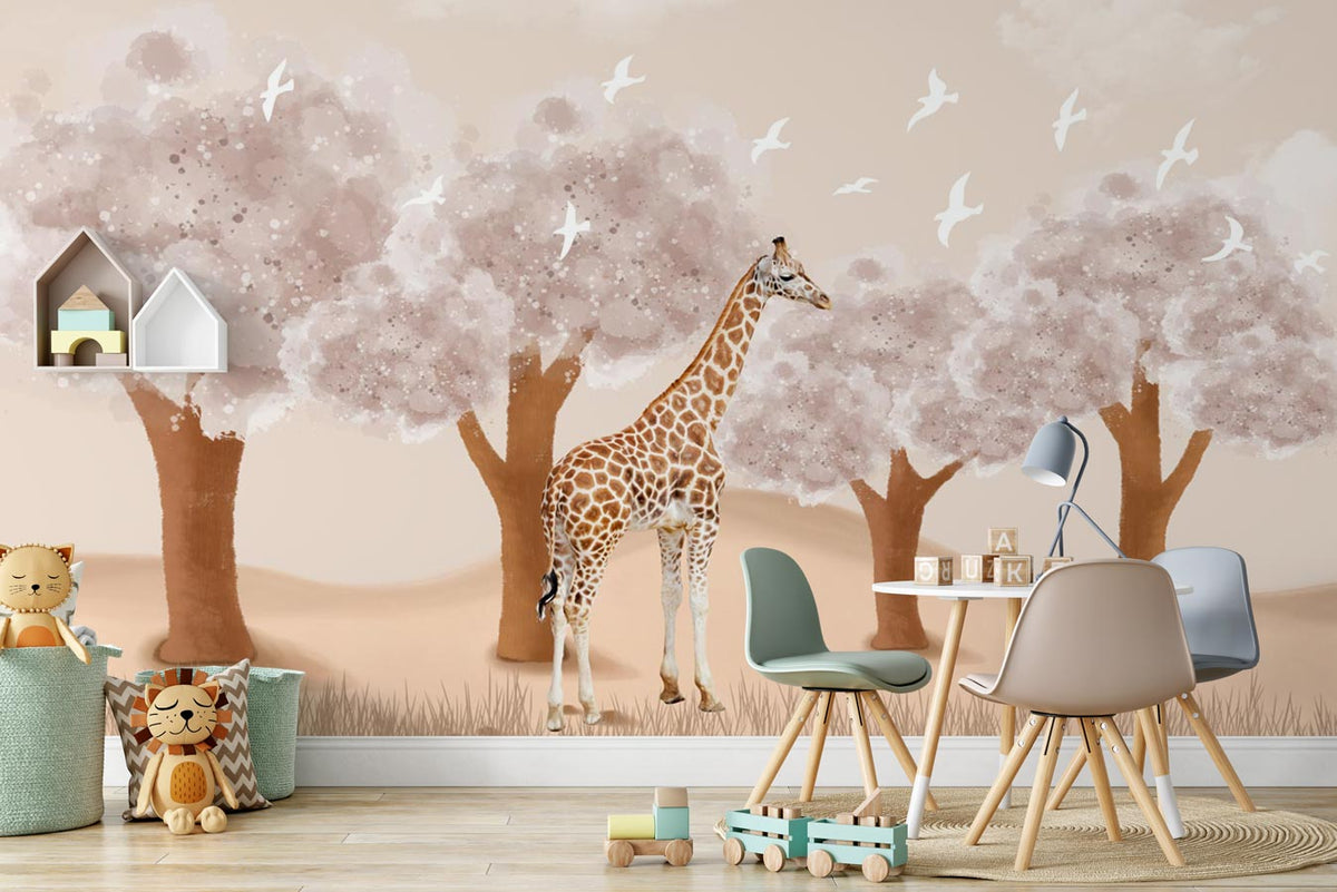 Tapete für Kinderzimmer „Giraffe in der Savanne“