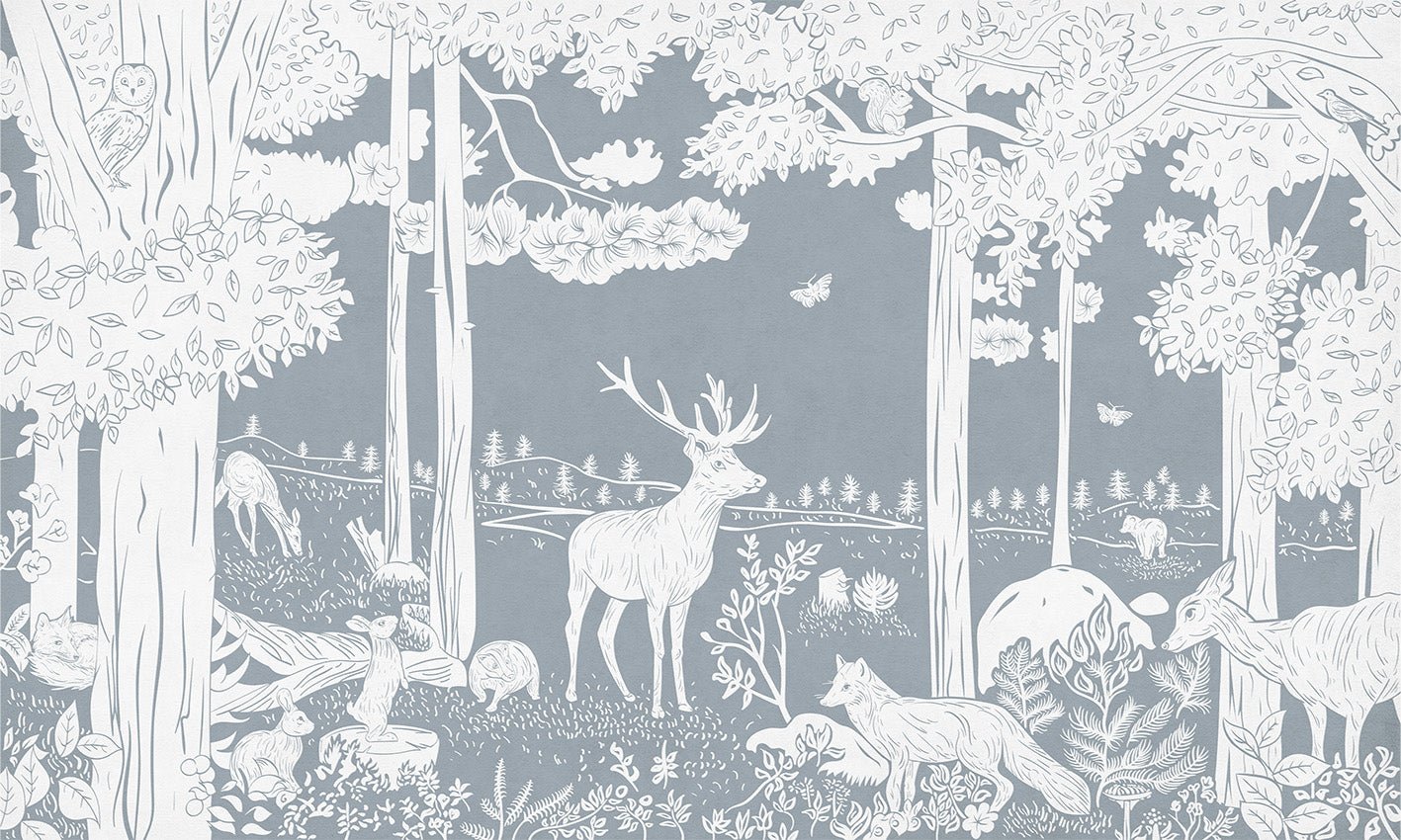 Papier peint animaux des bois bleu, XXL, tendance