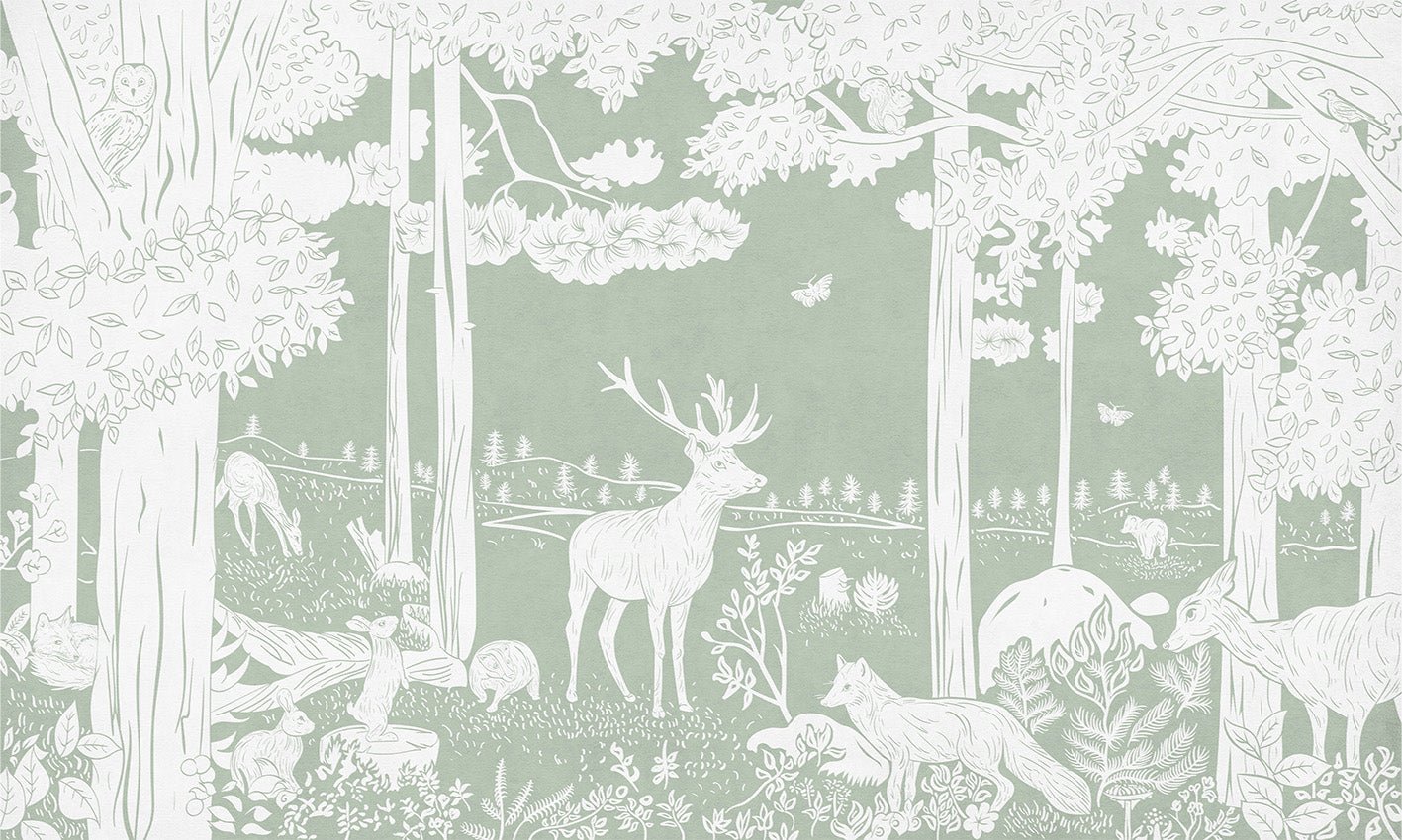 Papier peint animaux des bois vert, XXL, tendance