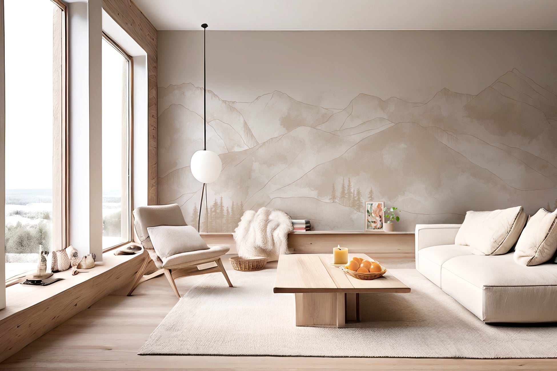 Papier peint panoramique Aravis beige, XXL, tendance