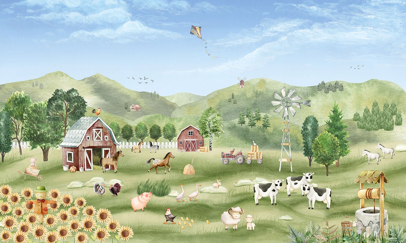 Papier peint bébé animaux en campagne, XXL, tendance