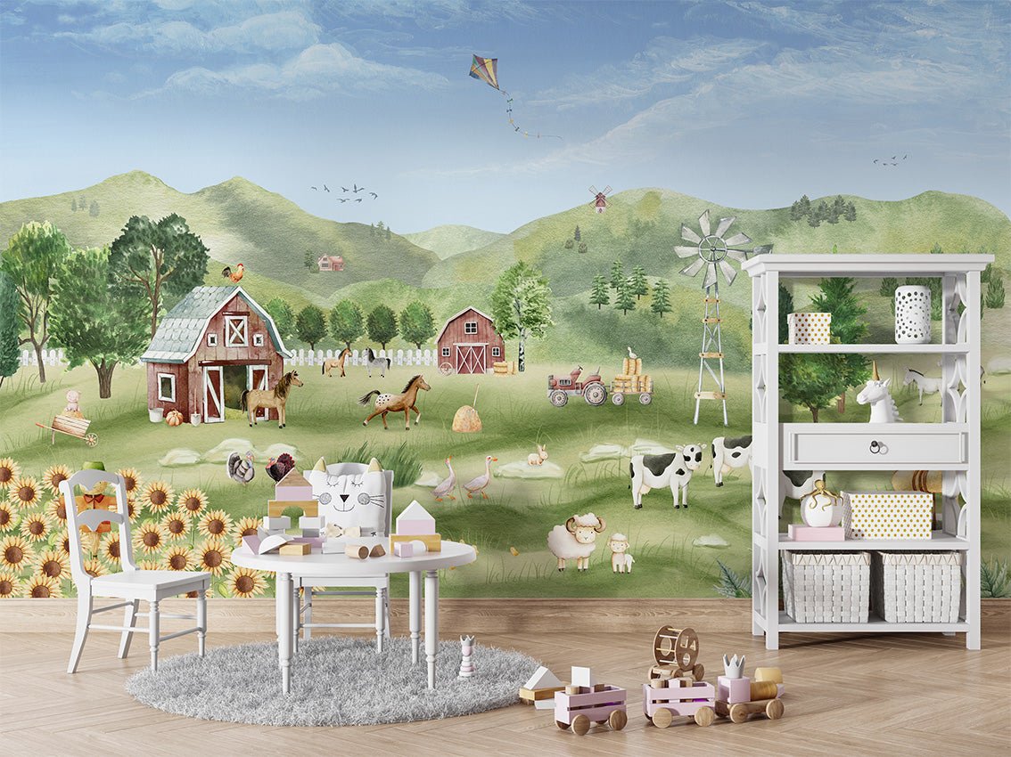 Papier peint bébé animaux en campagne, XXL, tendance