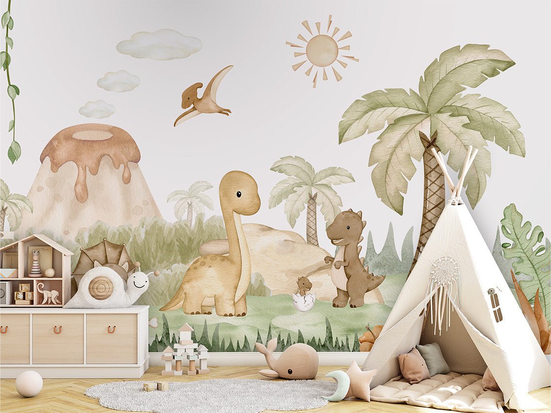 Papier peint bébés dinosaures au parc, XXL, tendance
