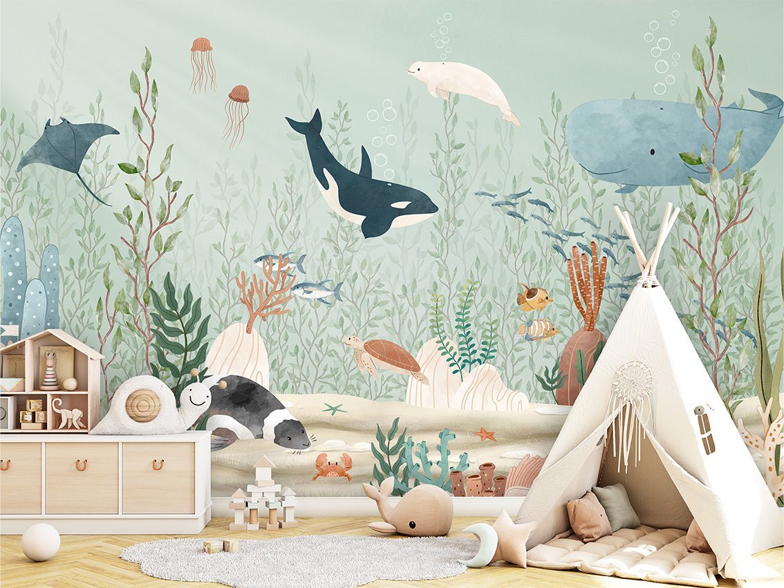 Papier peint bébé monde marin, XXL, tendance