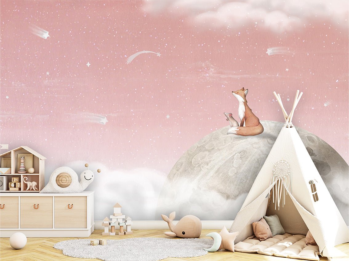 Papier peint bébé nuit apaisante rose, XXL, tendance