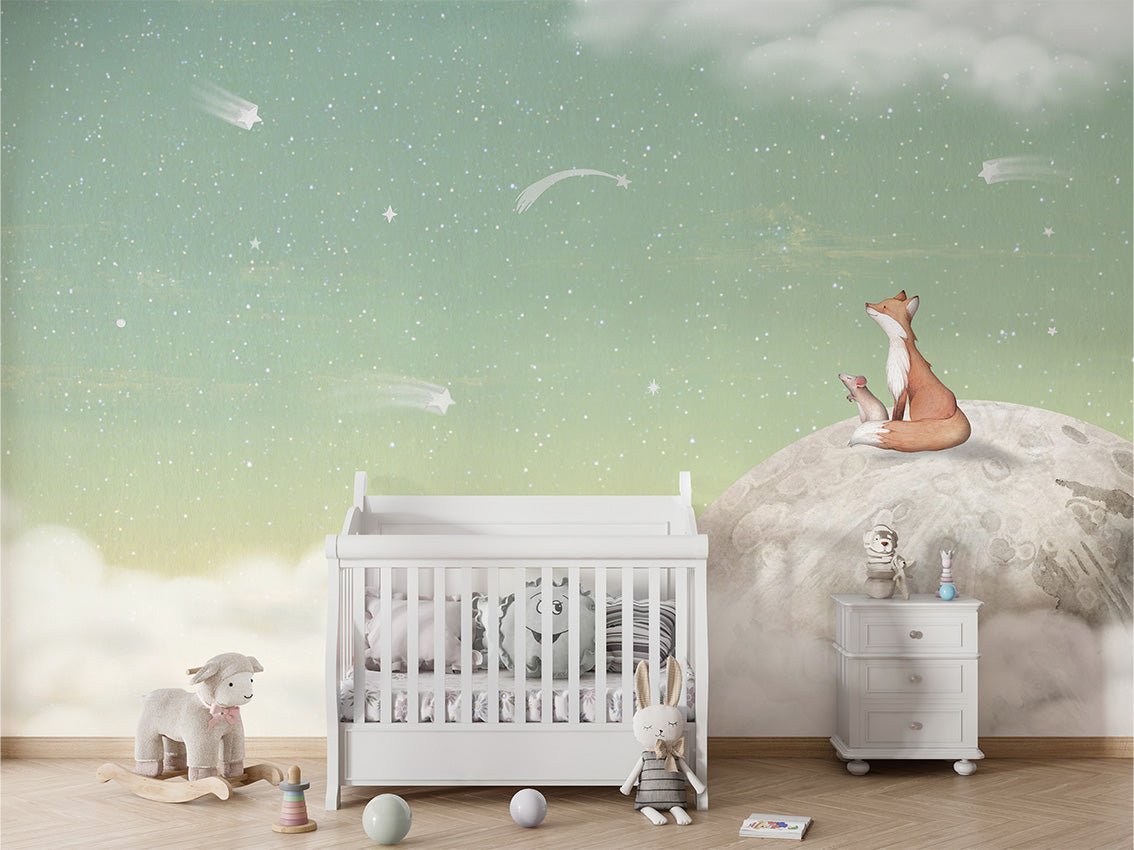 Papier peint bébé nuit apaisante vert, XXL, tendance