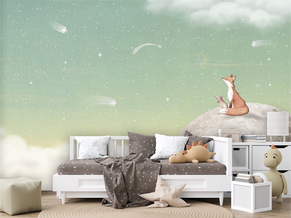 Papier peint bébé nuit apaisante vert, XXL, tendance