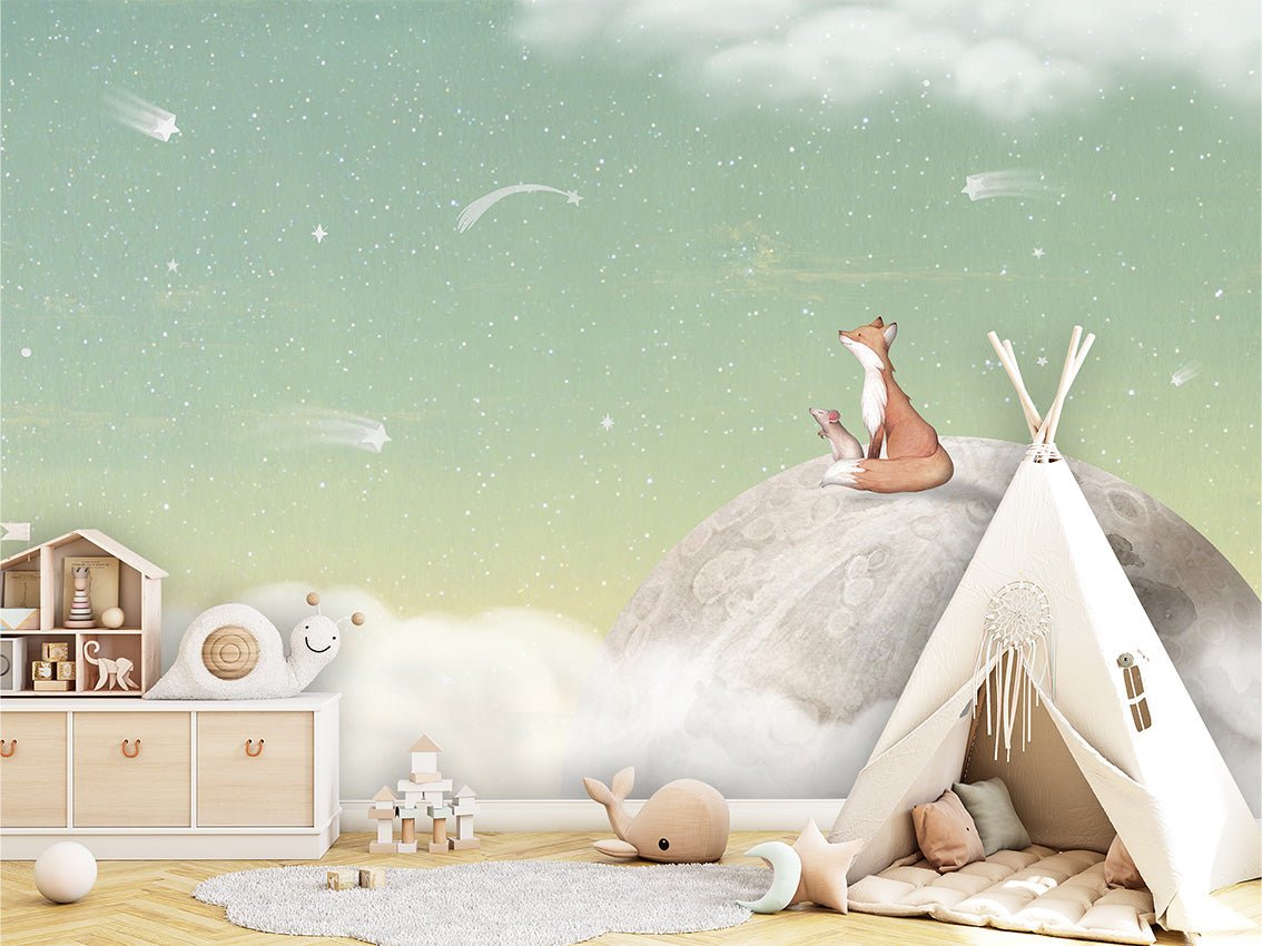 Papier peint bébé nuit apaisante vert, XXL, tendance