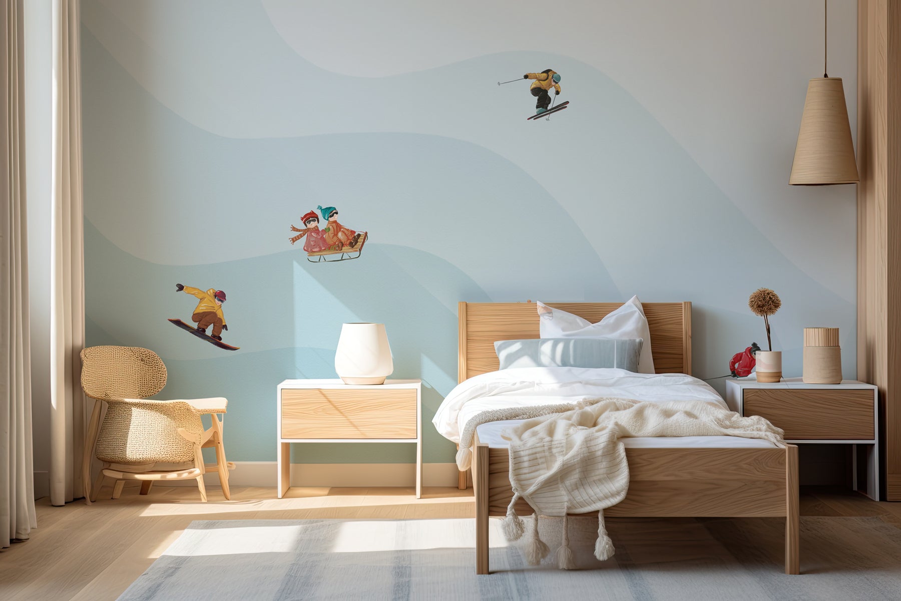 Papier peint enfant skieurs bleu, XXL, tendance