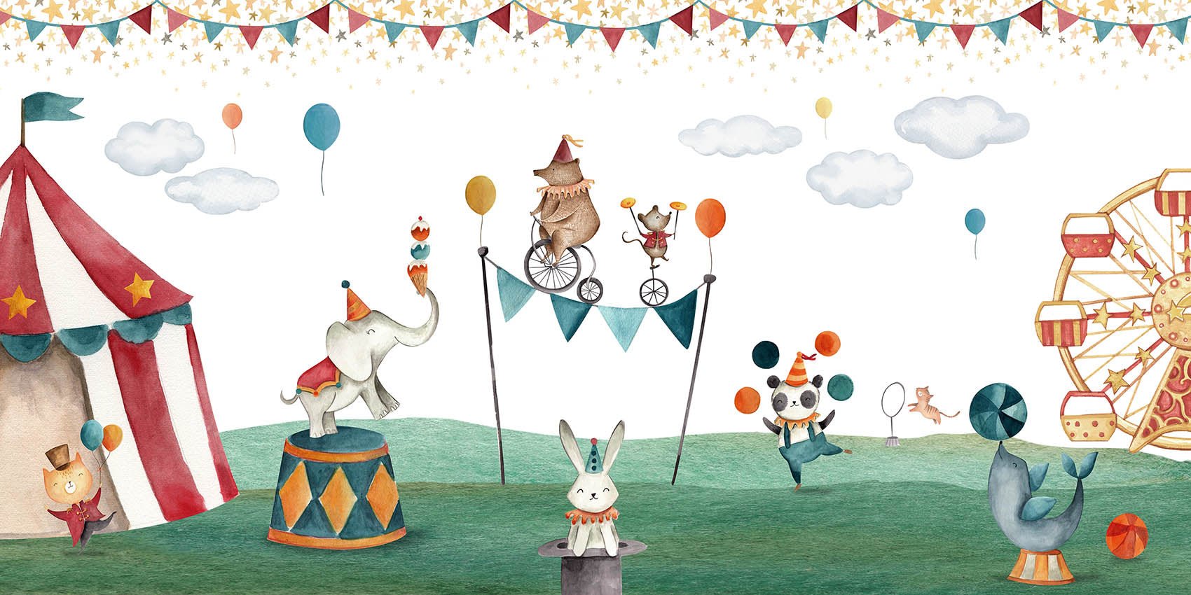 Papier peint chapiteau et animaux, XXL, tendance