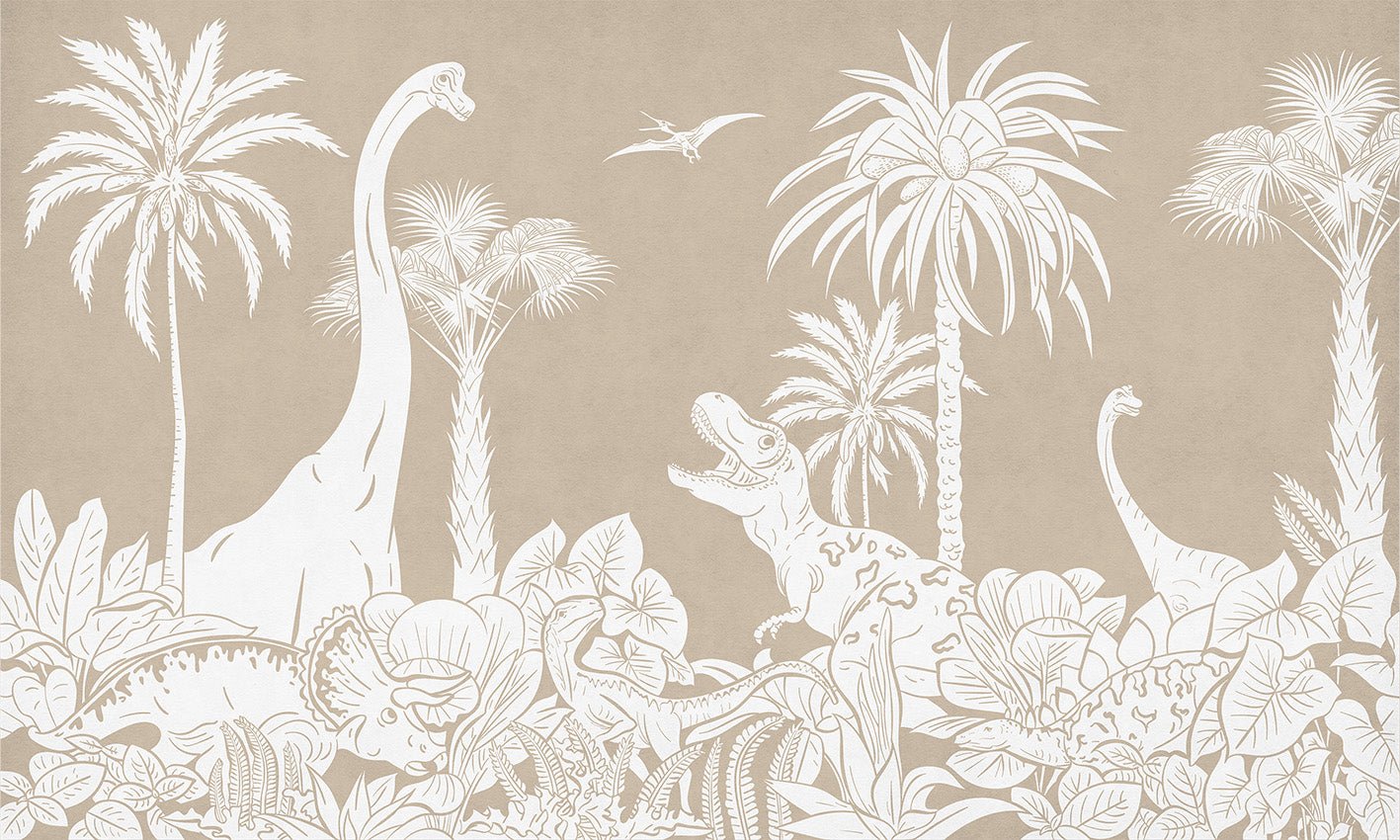 Papier peint dinos monochrome beige, XXL, tendance