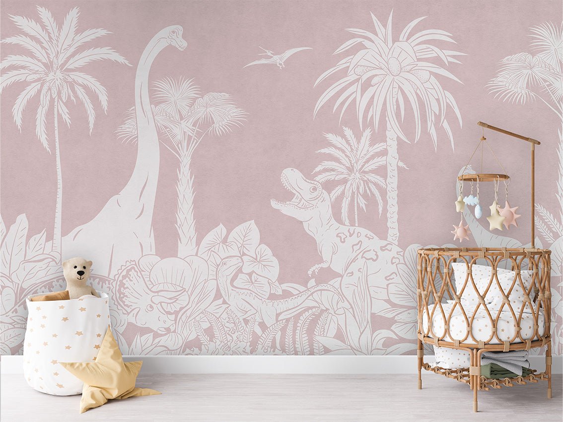 Papier peint dinos monochrome rose, XXL, tendance
