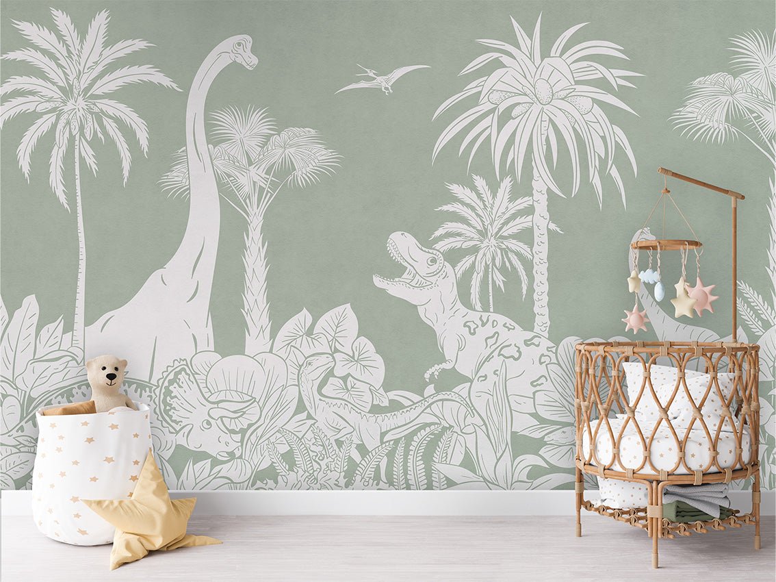 Papier peint dinos monochrome vert, XXL, tendance