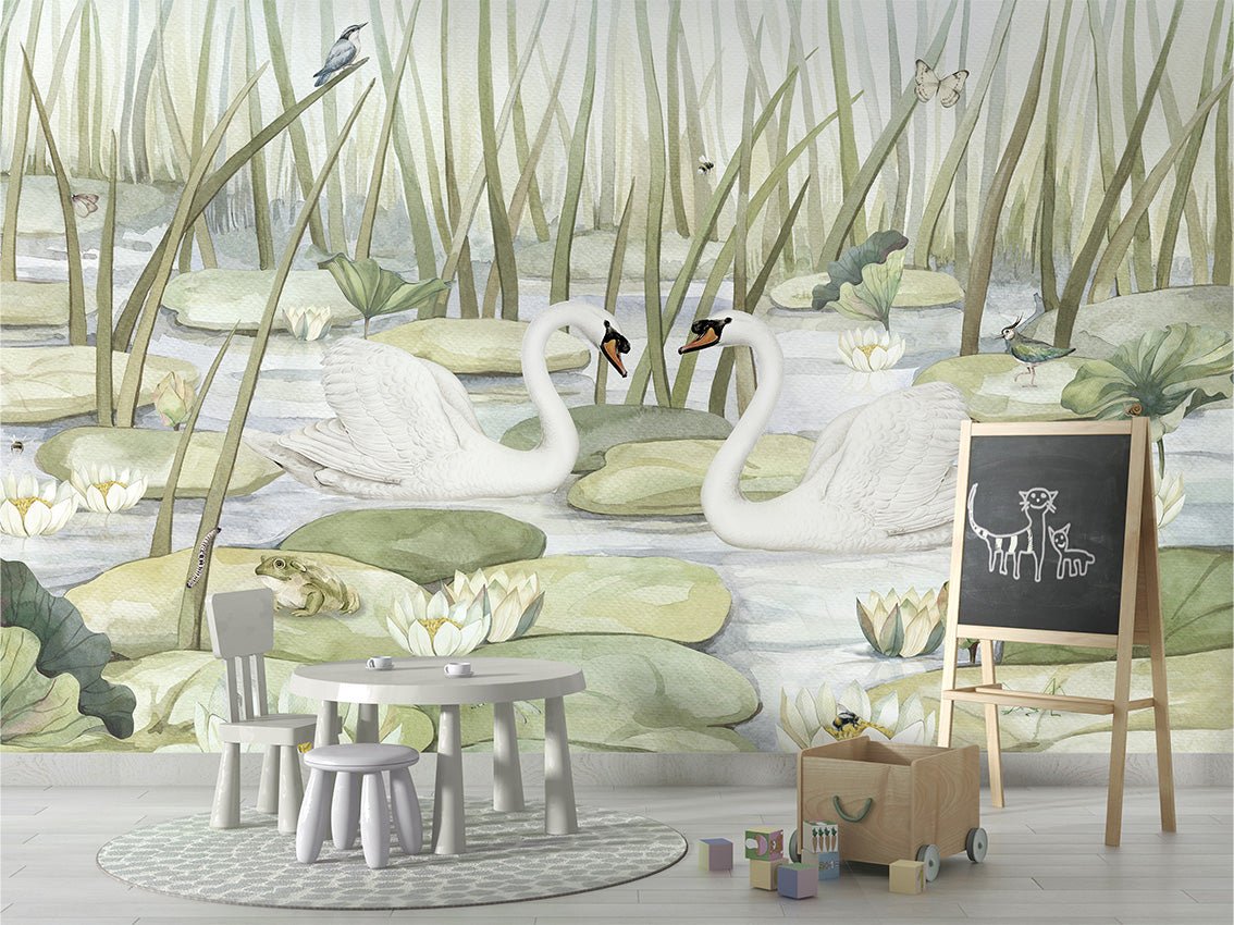 Papier peint doux cygnes, XXL, tendance