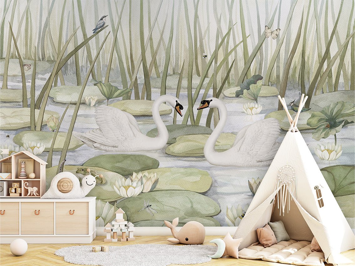 Papier peint doux cygnes, XXL, tendance