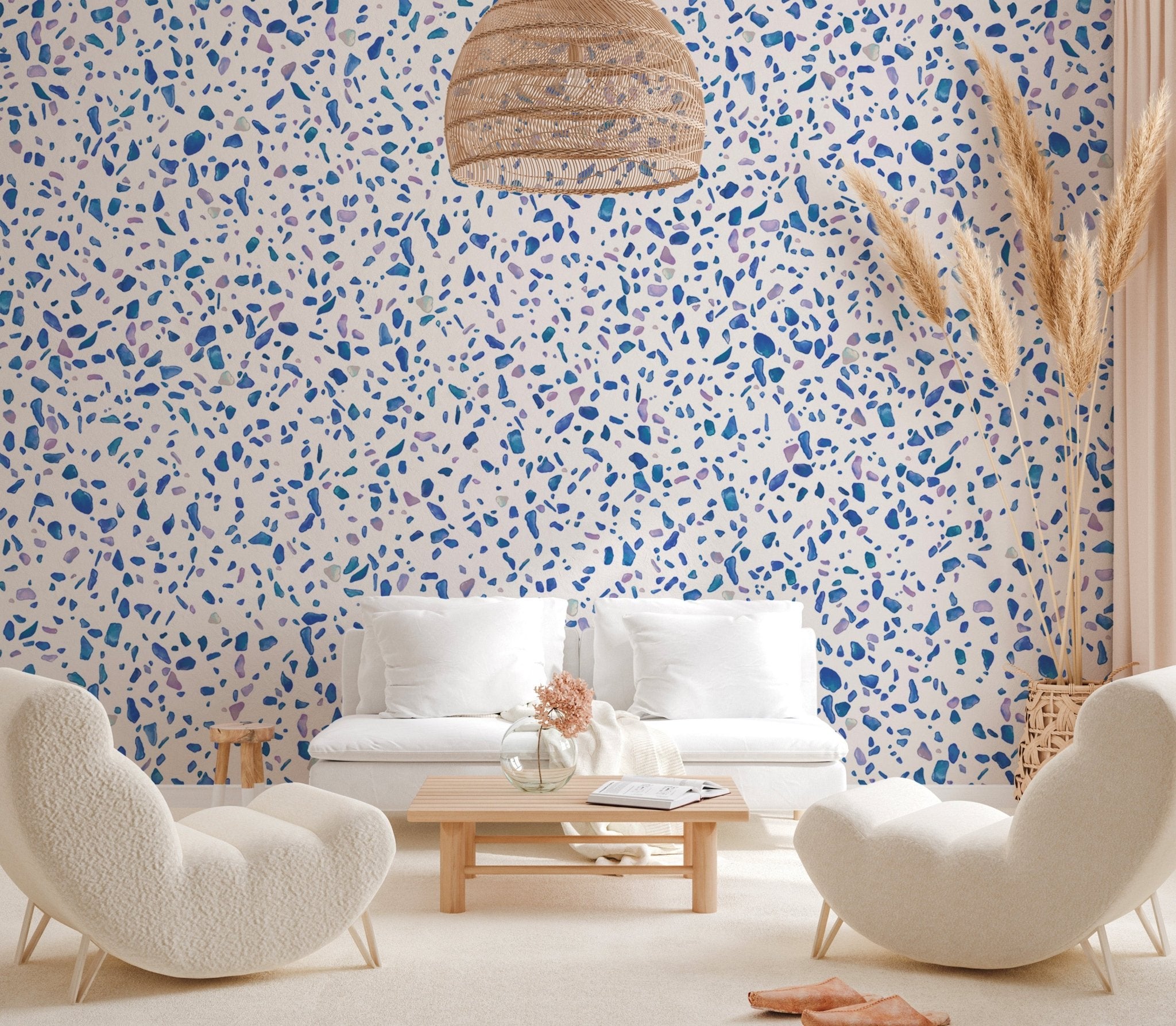 Papier peint effet terrazzo indigo, XXL, tendance
