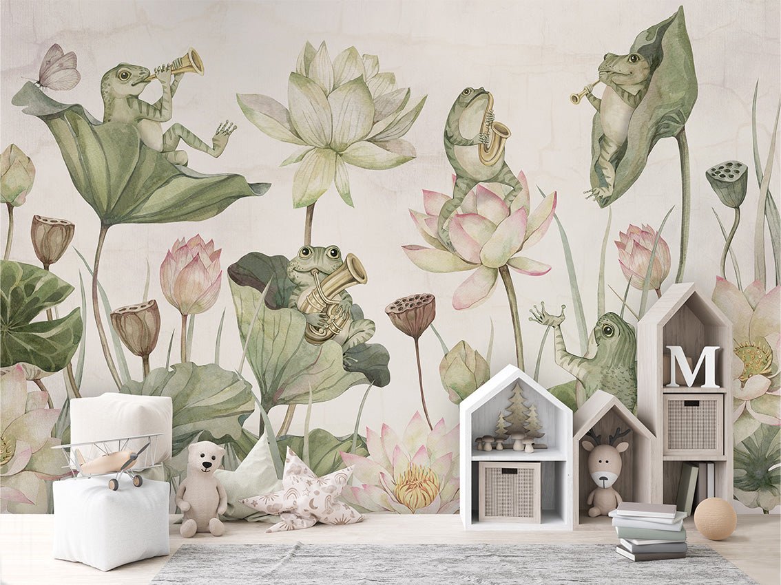 Papier peint enfant grenouilles musicales, XXL, tendance