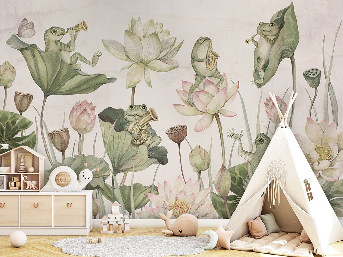 Papier peint enfant grenouilles musicales, XXL, tendance