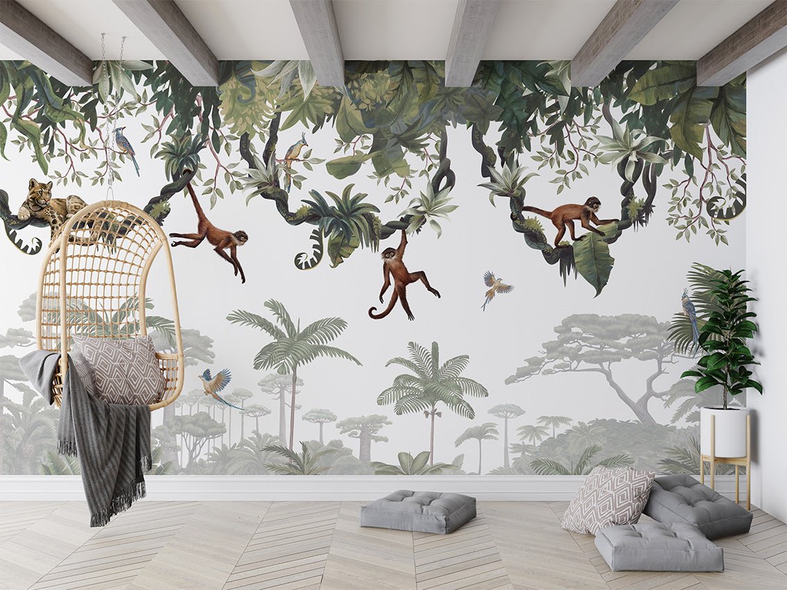 Papier peint enfant jeu de singes, XXL, tendance