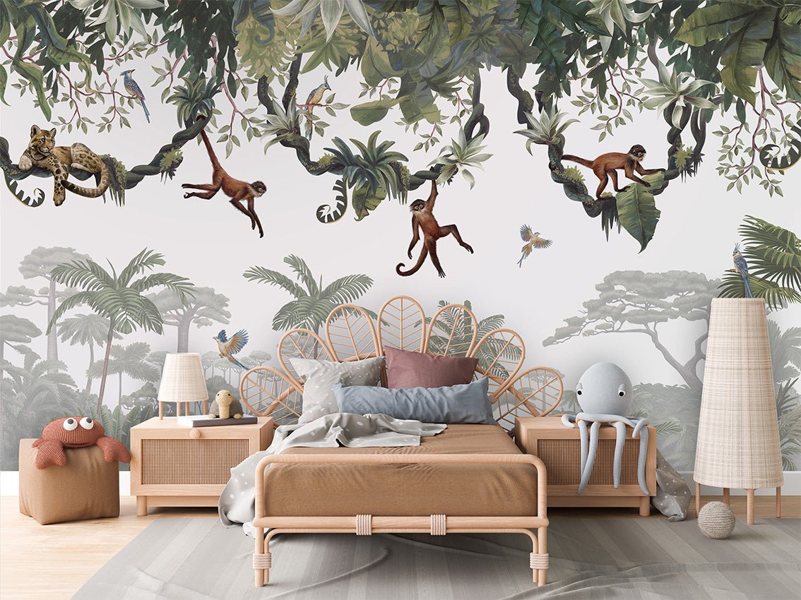 Papier peint enfant jeu de singes, XXL, tendance