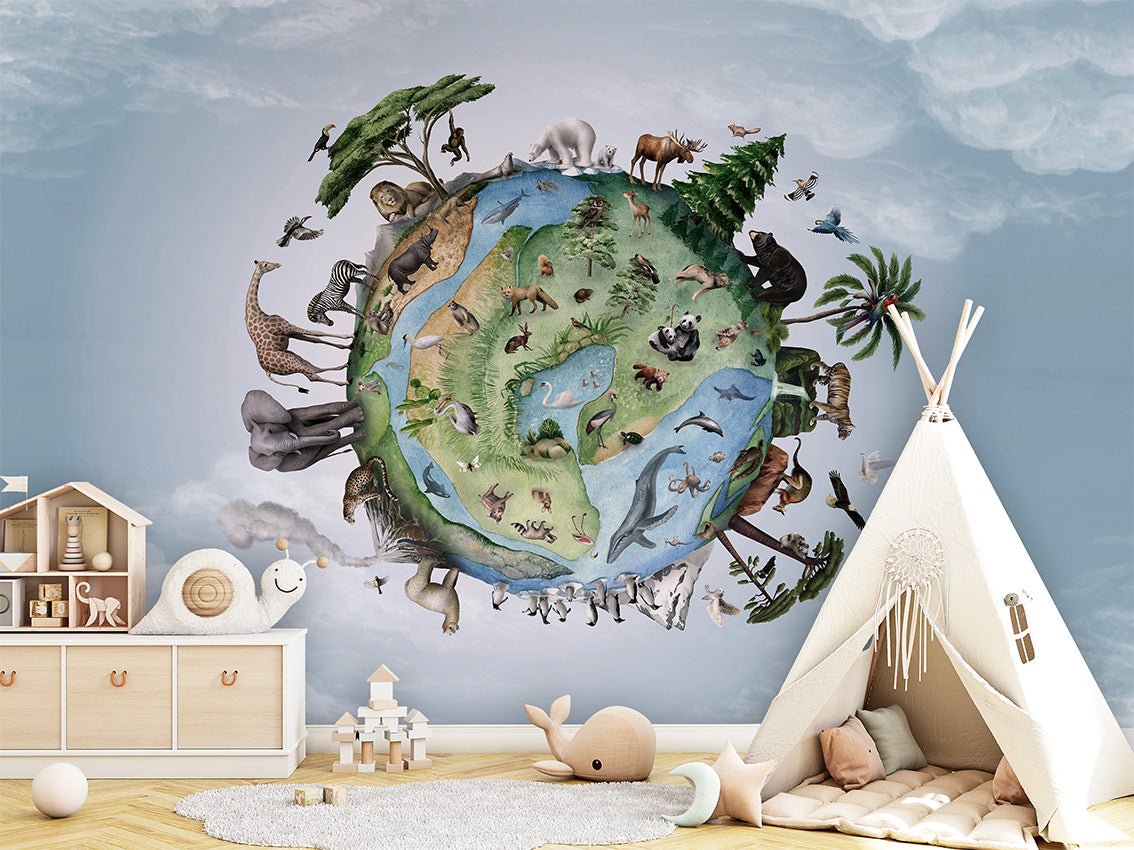 Papier peint enfant planète animaux, XXL, tendance