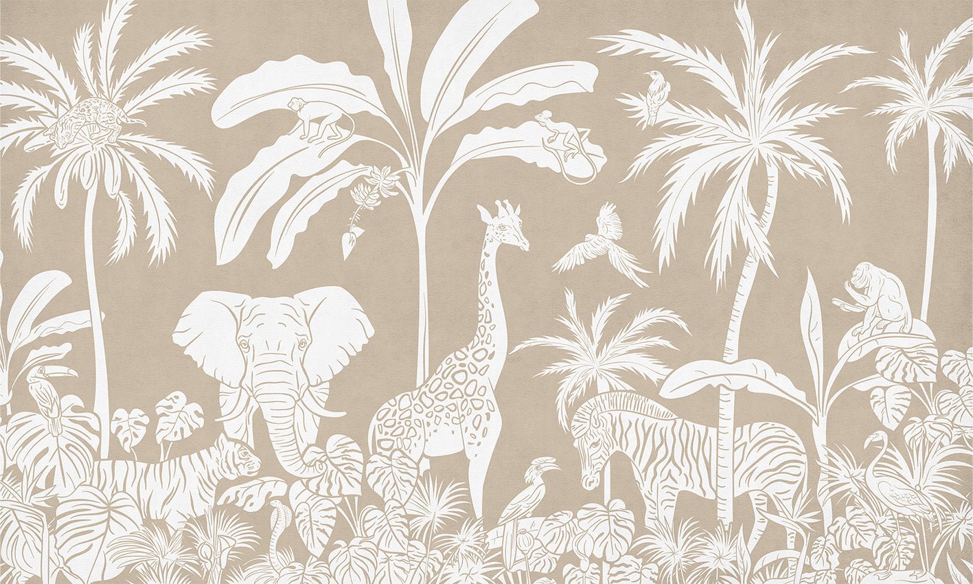 Papier peint enfant safari monochrome beige, XXL, tendance