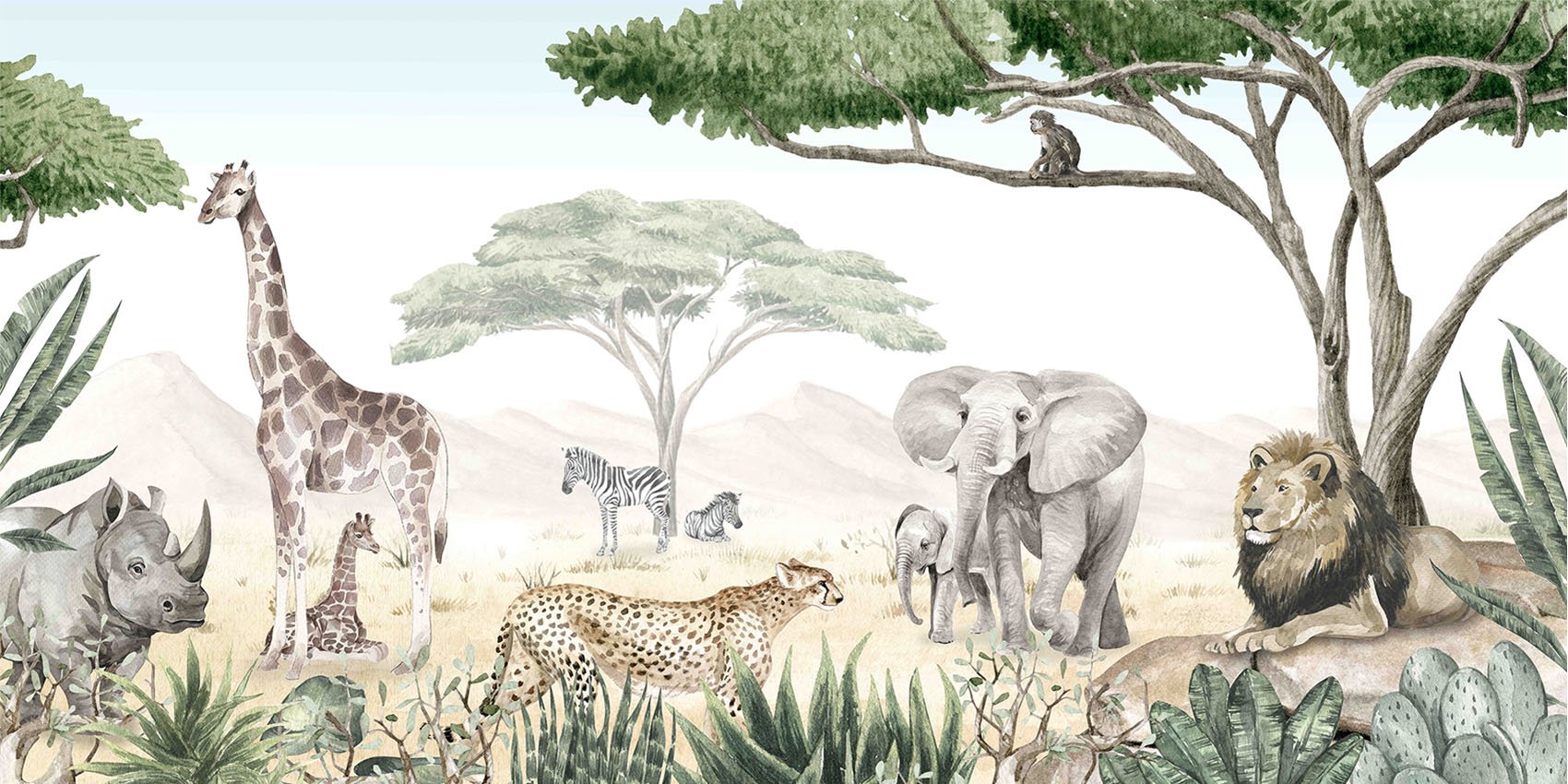 Papier peint enfant savane en peinture, XXL, tendance