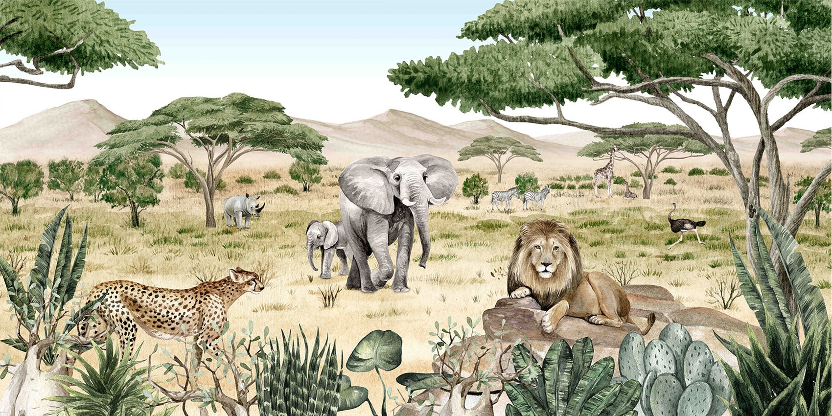 Papier peint enfant savane secrète, XXL, tendance