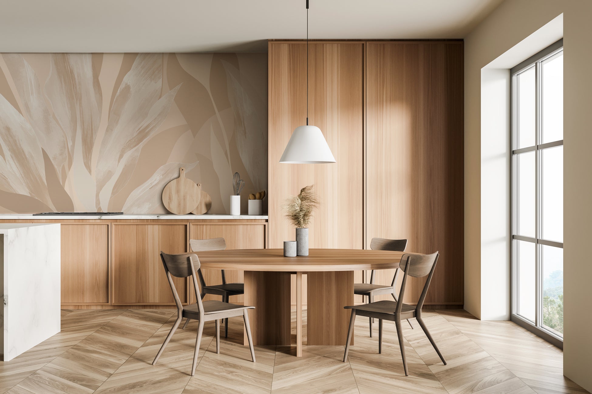 Papier peint étoffe florale beige, XXL, tendance