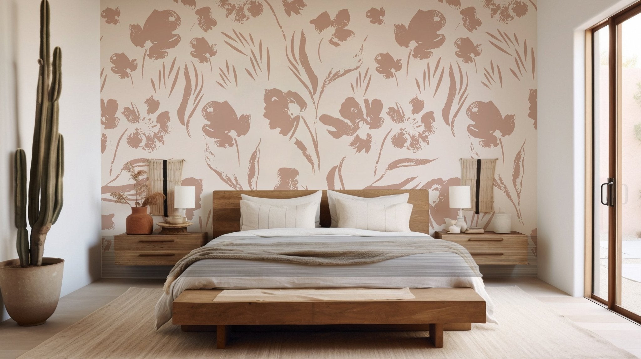 Papier peint fleur beige poudré, XXL, tendance