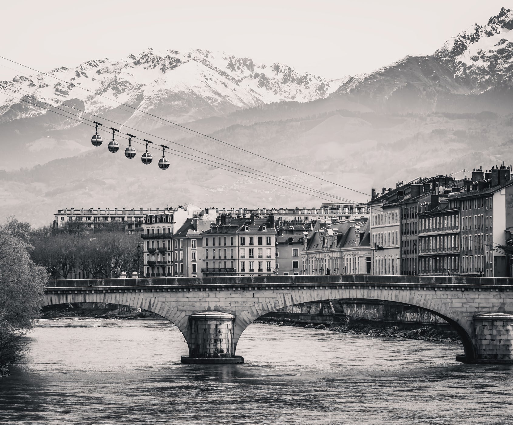 Papier peint Grenoble Bastille noir et blanc, XXL, tendance